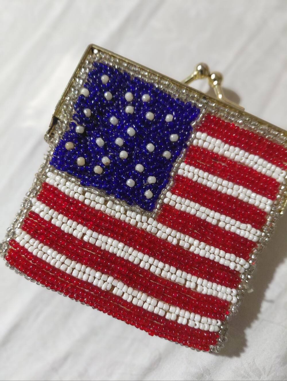 Beaded American Flag Clutch Bag - Red White Blue